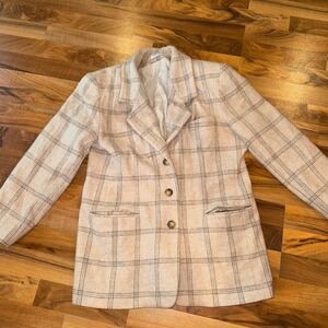 Lands End Women's Wool Plaid Blazer Jacket Size 12‎ Regular Career vintage fall